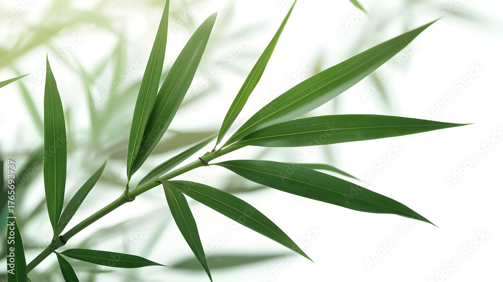 Obraz premium Minimalist Green Bamboo Leaves with Soft Natural Light Background 