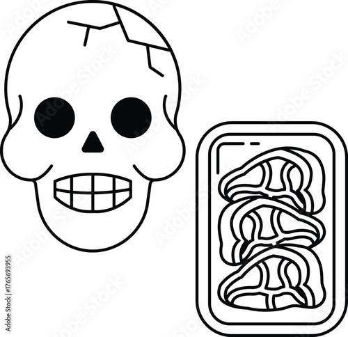 A skull is drawn next to a container of meat
