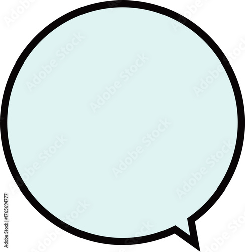 黒い縁どりのある、正円のふきだし。テキストスペースは薄い水色。丸くてかわいい。使いやすい吹き出し。