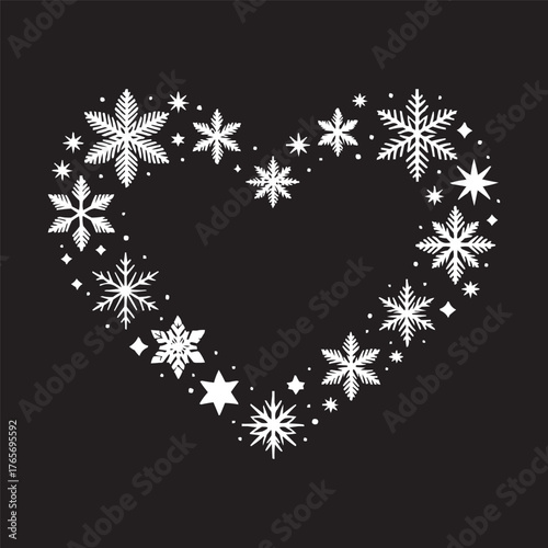 Heart Made of Snowflakes – Elegant Winter and Christmas Vector on Black Background