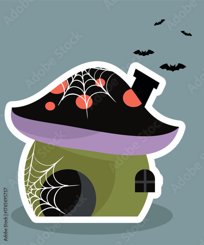 Illustration Mushroom Home with Boo and Bat, Web