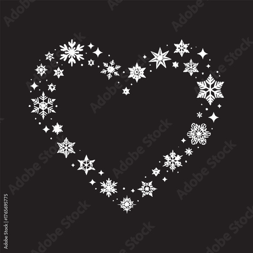 Heart Made of Snowflakes – Elegant Winter and Christmas Vector on Black Background