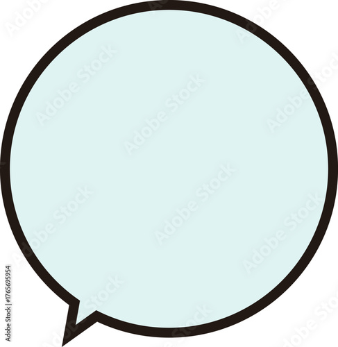 黒い縁どりのある、正円のふきだし。テキストスペースは薄い水色。丸くてかわいい。使いやすい吹き出し。
