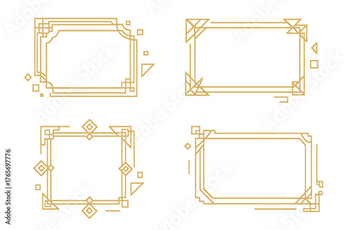 Elegant golden Art Deco style frames set with geometric line patterns and decorative corner elements