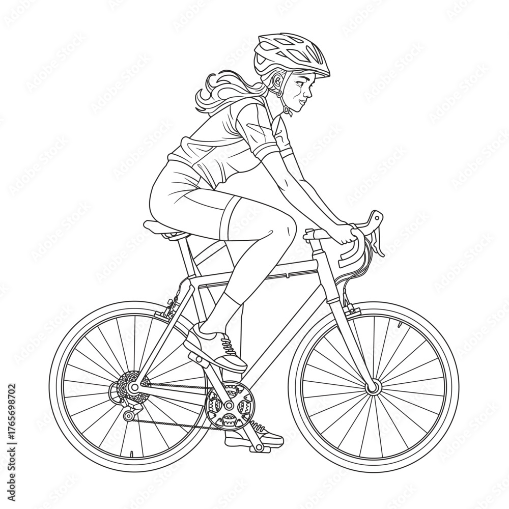 Fototapeta premium Line art illustration of a cyclist on a bicycle