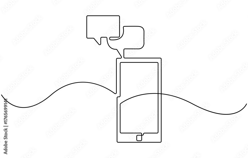 Obraz premium continuous one line art outline drawing minimalist Chat messages on smartphone.