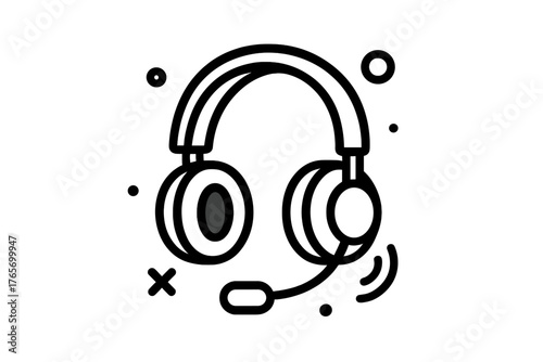 Monochrome professional audio headset used for communication and support