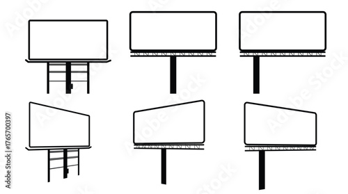 Street advertising billboard mockup set with empty white boards isolated vector illustration