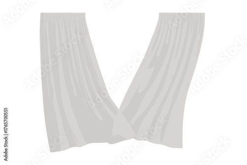 Elegant white sheer curtains or drapes pulled open against a clean, isolated background