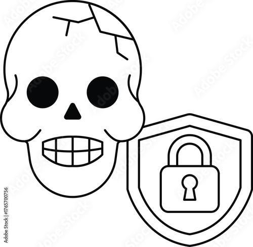 A skull is shown with a lock on a shield