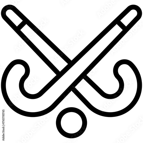 Hockey Sticks and Ball: Illustrating the essential tools of field hockey, this minimalist design depicts the iconic crossed hockey sticks above a solitary ball.
