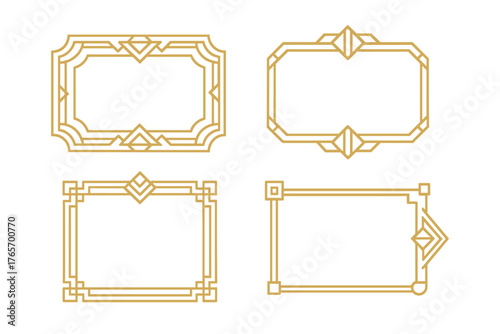 Elegant golden geometric borders and frames collection in classic Art Deco style