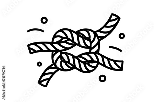 Detailed black and white outline graphic showing a tightly secured rope knot