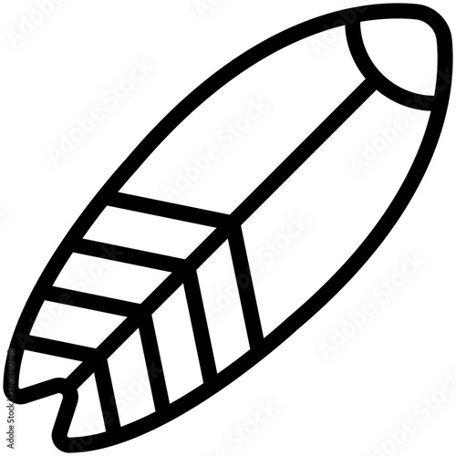 Surfboard Icon: A minimalist illustration captures a sleek surfboard, its streamlined form ready to glide over waves, evoking the essence of surfing and water sports.