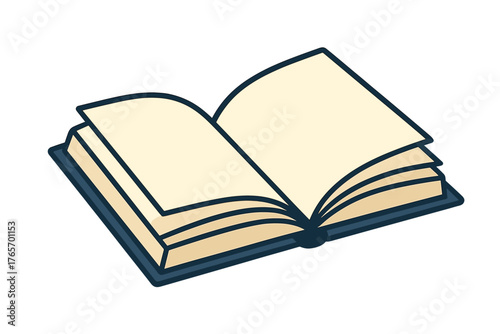 Open book with blank pages and dark cover isolated on white background