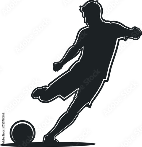 Silhouette of a soccer player kicking a ball