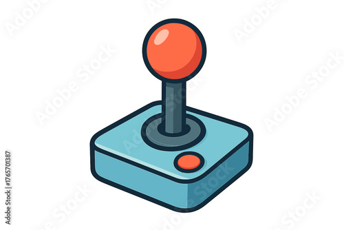 Classic retro arcade game controller joystick with red ball handle and blue base