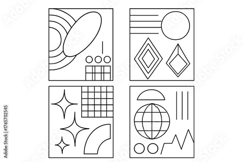 Set of abstract geometric shapes and minimalist design elements compositions