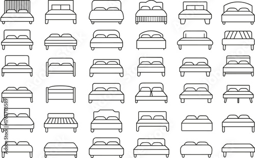 Bed icon, furniture layout, headboard style, footboard design, mattress shape, top view, bedroom decor, bed frame, interior plannin