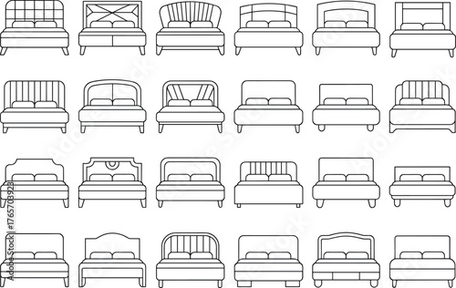 Bed, frame, line, drawing, furniture, headboard, footboard, sketch, outline, black, white, modern, traditional, minimalist, ornate, bedroom, interior, 