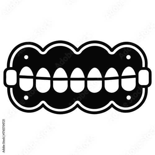 Black silhouette of dentures with white teeth on a white background false teeth dental