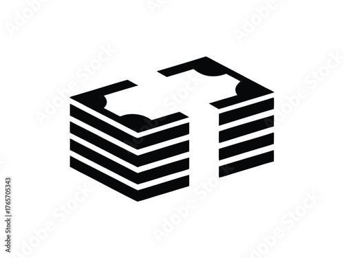 Isometric Stacked Money Bills Icon With White Background cash currency