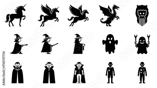 A collection of fantasy and horror concept icons for Halloween