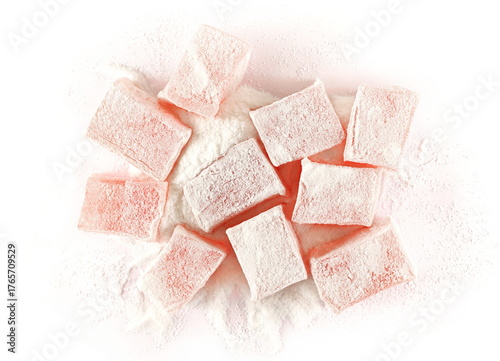 Turkish delight isolated on white background, top view	