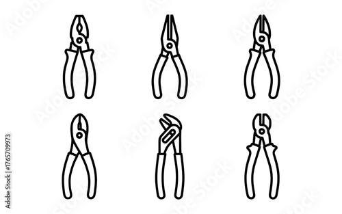 Outline set of pliers icons for tools and diy projects