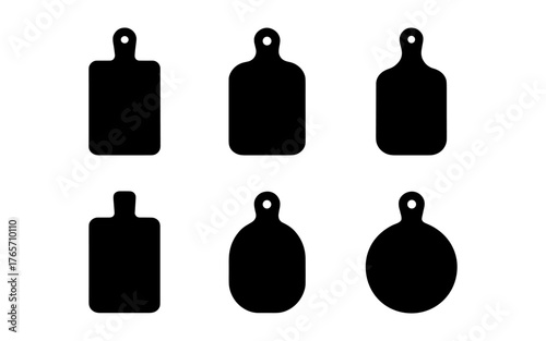 Set of black silhouette cutting board icons for kitchen design