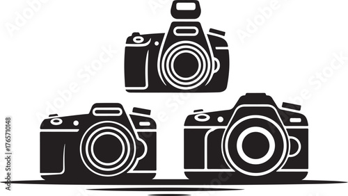 Set of Digital SLR Camera Silhouettes - Professional Photography Vector