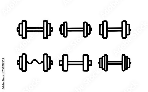 Set of linear dumbbell icons for fitness and gym design