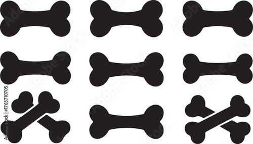 Set of Dog Bone Silhouettes - Pet Treat Simple Black Vector