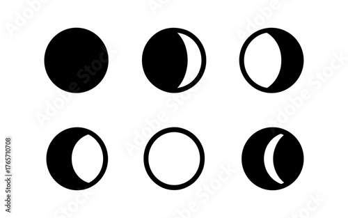 Simple moon phase icons set in minimalist silhouette style