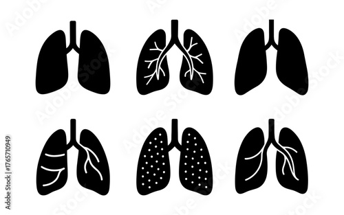 Set of human lungs icons with medical and anatomical styles