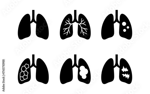 Silhouette lung icons depicting various health conditions