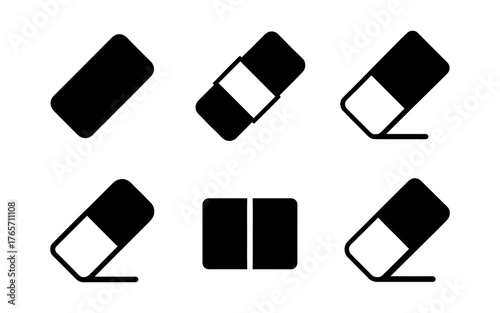 Minimalist eraser icons set in silhouette style on white background
