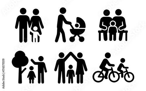 Family icons: silhouettes of togetherness and activities