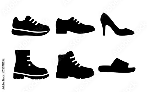 Silhouette collection of various footwear styles including boots, sneakers, and sandals