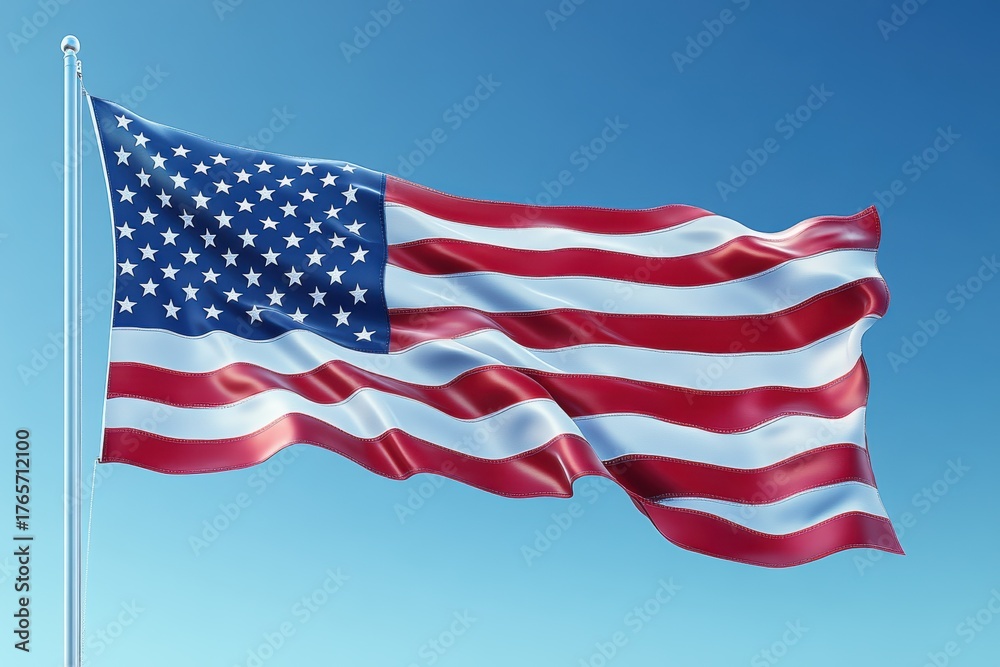 Fototapeta premium Waving flag symbolizes patriotism and national pride under clear blue sky