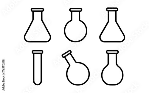 Minimalist laboratory flask and test tube icons in linear style