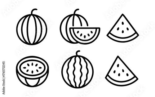 Simple line art of watermelon varieties and slices