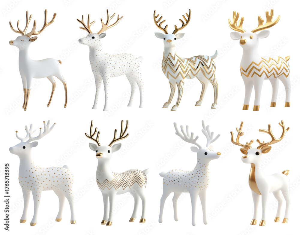 Naklejka premium PNG Elegant festive reindeer figurines collection, element set on transparent background