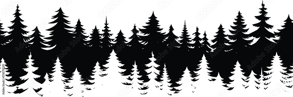 Fototapeta premium Coniferous forest, seamless border, isolated on white background, vector design