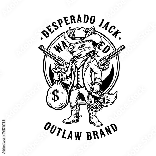 Thief Cowboy Mascot – Tattoo Style Vector Illustration