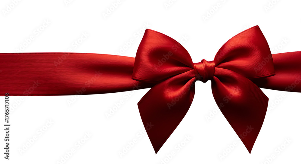 Fototapeta premium Luxurious red satin ribbon bow tied with elegant folds for gift presentation