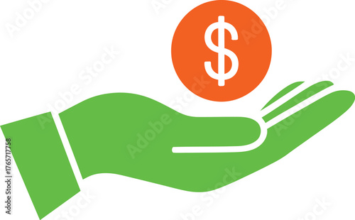 Green hand holding a coin isolated on white background, symbol of investment, donation and charity concept