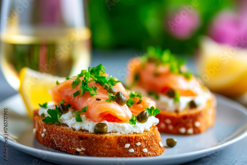 Smoked salmon appetizer with cream cheese and capers wine pairing