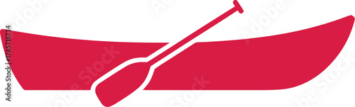Illustration of a red canoe with paddle on a white background isolated on white background