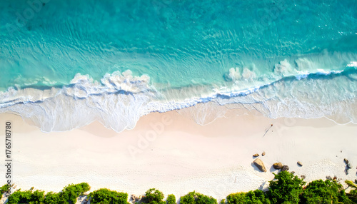 Beautiful white sand beach and tropical sea, top view